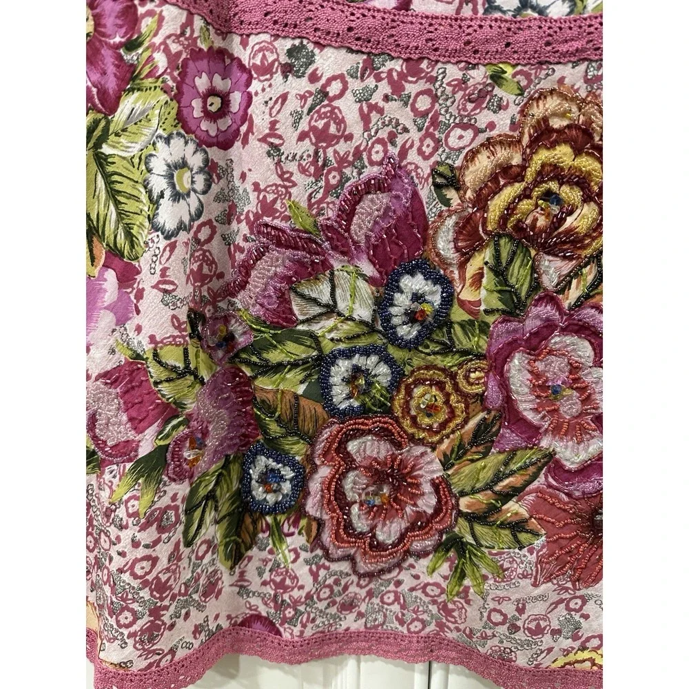 Vintage‎ Dolce Apparel Beaded Floral Skirt Women's Tag Size PL Multicolor NWT